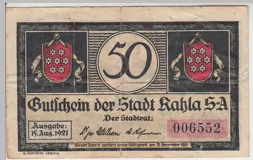 (D1125) Notgeld der Stadt Kahla, 50 Pfennig 1921