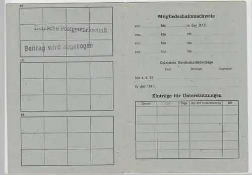 (D1137) Dt. Postgewerkschaft, Mitgliedskarte Emil Dworak a. Botenwald, 1951