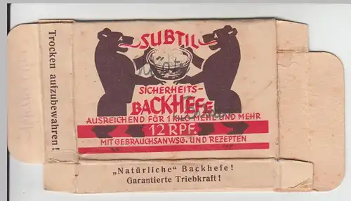 (D1148) kl. Schachtel Sicherheits-Backhefe, Subtil Nahrungsmittel Frankfurt, vor 1945