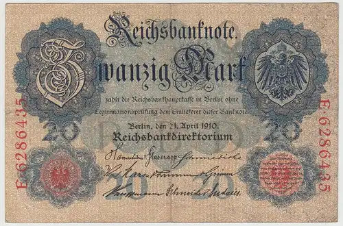 (D1164) Geldschein Reichsbanknote 20 Mark 1910