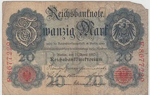 (D1179) Geldschein Reichsbanknote 20 Mark 1910