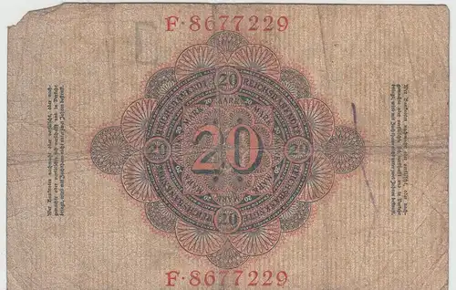 (D1179) Geldschein Reichsbanknote 20 Mark 1910