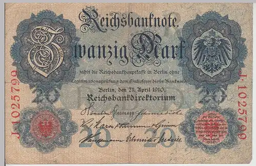 (D1180) Geldschein Reichsbanknote 20 Mark 1910