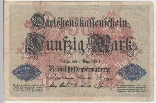 (D1181) Geldschein Darlehenskassenschein 50 Mark 1914