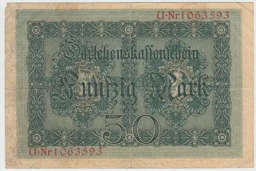 (D1181) Geldschein Darlehenskassenschein 50 Mark 1914