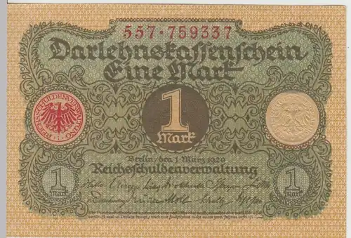 (D1182) Geldschein Darlehenskassenschein 1 Mark 1920