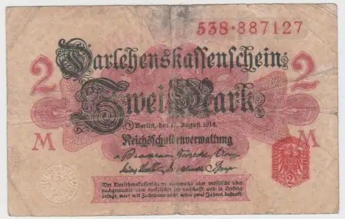(D1183) Geldschein Darlehenskassenschein 2 Mark 1914