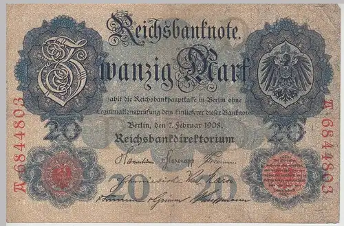 (D1184) Geldschein Reichsbanknote 20 Mark 1908