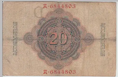 (D1184) Geldschein Reichsbanknote 20 Mark 1908