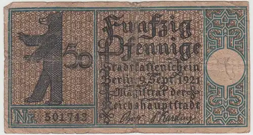 (D1194) Geldschein Berlin Spandau 50 Pfennige 1921
