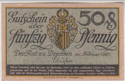(D1199) Geldschein Gutschein über 50 Pfennig, Dresden 1921