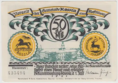 (D1201) Geldschein 50 Pf. Notgeld d. Gemeinde Rossla am Kyffhäuser 1921, Motiv 2