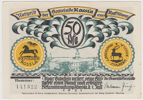 (D1202) Geldschein 50 Pf. Notgeld d. Gemeinde Rossla am Kyffhäuser 1921, Motiv 3