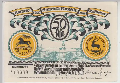 (D1203) Geldschein 50 Pf. Notgeld d. Gemeinde Rossla am Kyffhäuser 1921, Motiv 4