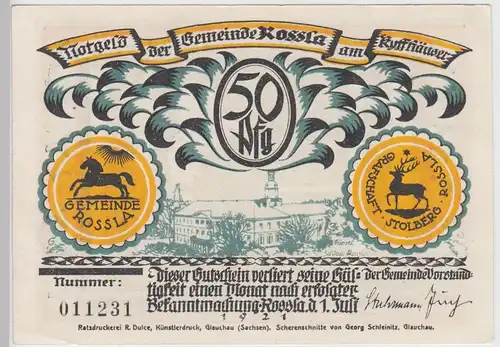 (D1205) Geldschein 50 Pf. Notgeld d. Gemeinde Rossla am Kyffhäuser 1921, Motiv 6