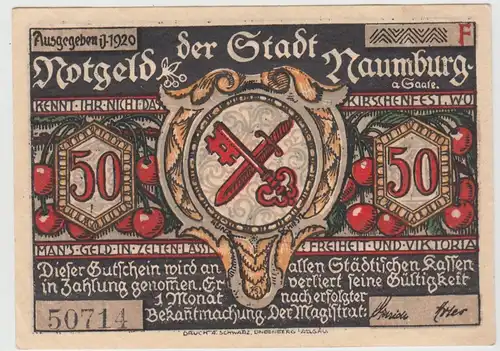 (D1206) Geldschein 50 Pf. Notgeld d. Stadt naumburg 1920