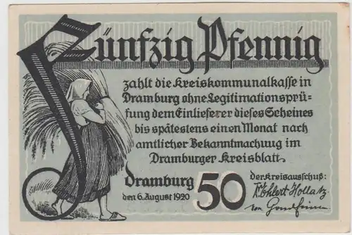 (D1207) Geldschein 50 Pf. Notgeld Dramburg 1920