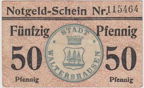 (D1208) Geldschein 50 Pf. Notgeld d. Stadt Waltershausen 1920/21
