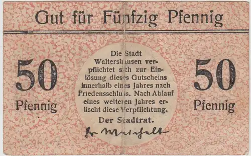 (D1208) Geldschein 50 Pf. Notgeld d. Stadt Waltershausen 1920/21