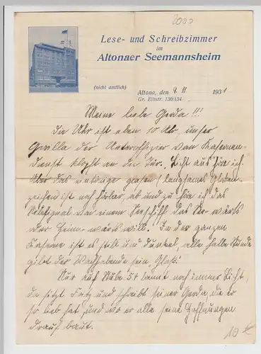 (D1216) Briefpapier Hamburg Altonaer Seemannsheim, beschrieben 1931, 4 S. A5