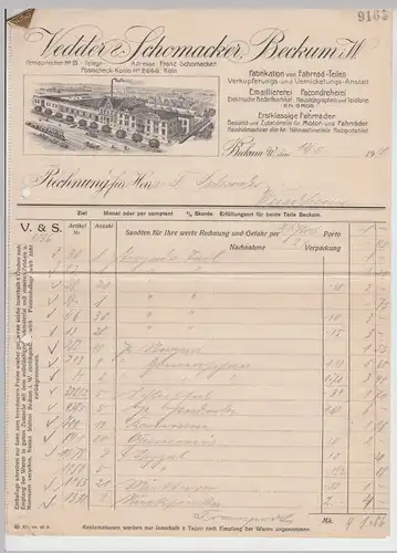 (D1230) Firmenbrief Vedder & Schomacker, Beckum i.W., Rechnung 2 S. m. Klammer 1919