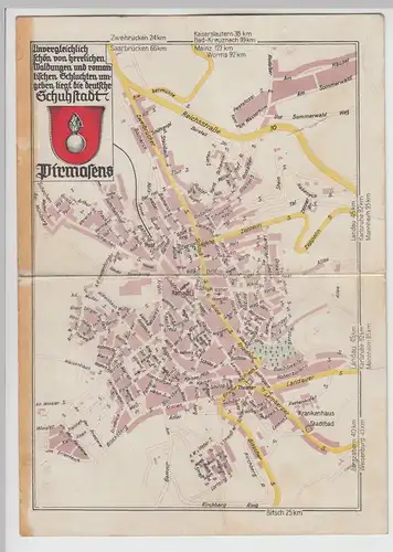 (D1234) Pirmasens, Landkarte Wanderkarte 15x21 cm, gefaltet vor 1945