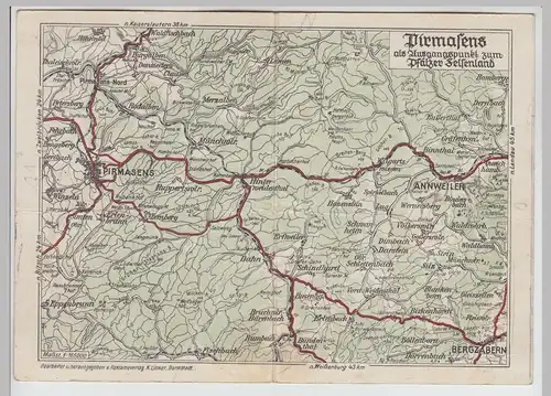 (D1234) Pirmasens, Landkarte Wanderkarte 15x21 cm, gefaltet vor 1945