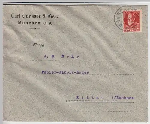 (B1127) Bedarfsbrief Bayern, Carl Gunsser & Merz, München 1919