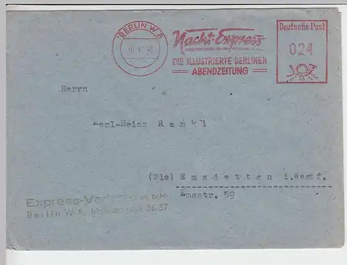 (B1273) Bedarfsbrief Alliierte Besetzung, Freistempel Berlin W 8, 1948