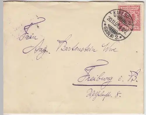 (B1292) Bedarfsbrief Reichspost, Stempel Karlsruhe (Baden) 2, 1892