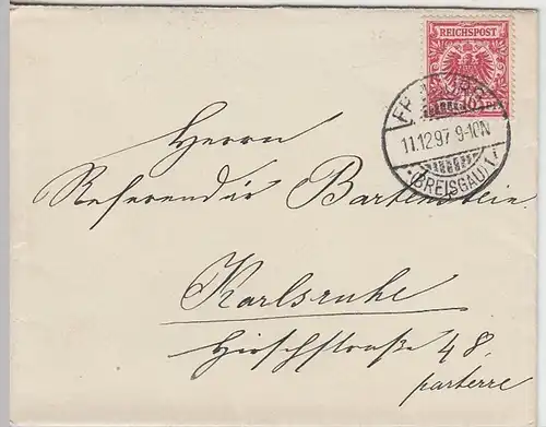 (B1294) Bedarfsbrief Reichspost, inkl. Inhalt, Stempel Freiburg (Br.) 1897