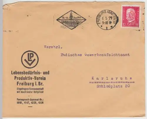 (B1343) Bedarfsbrief DR, Lebensbedürfnis- u.Produktiv-Verein Freiburg i.Br. 1929