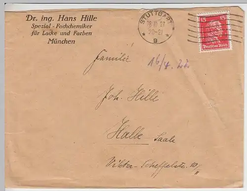 (B1351) Bedarfsbrief DR, Fachchemiker Dr. ing. Hans Hille, München, 1927