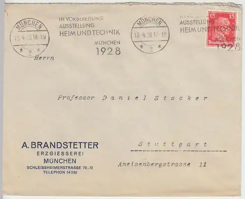 (B1372) Bedarfsbrief DR, Fa. A.Brandstetter, München, 1928