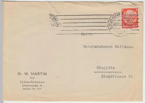 (B1528) Bedarfsbrief DR, Dr. W. Martin, Schlachtensee, 1940