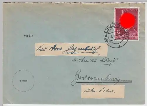 (B1556) Bedarfsbrief DR, Stempel Stuttgart - Bad Cannstatt 1 mit Mi 813, 1942