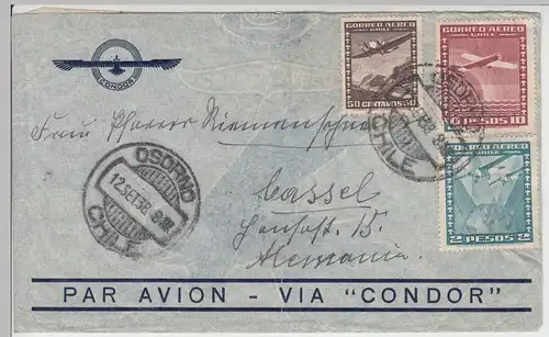(B2449) Bedarfsbrief Luftpost Chile 1938 m. Luftpostmarken