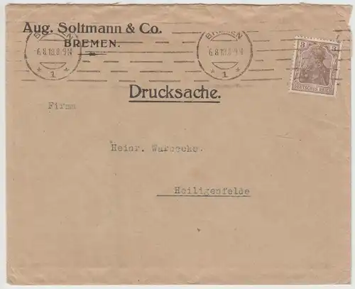 (B2448) Bedarfsbrief der Firma Aug. Soltmann & Co., Bremen 1918