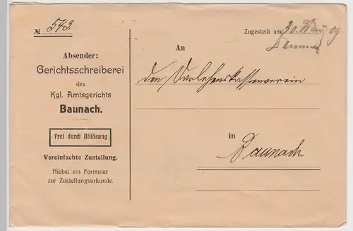(B2445) Bedarfsbrief Dienstsache, Gerichtsschreiberei Amtsgericht Baunach 1909