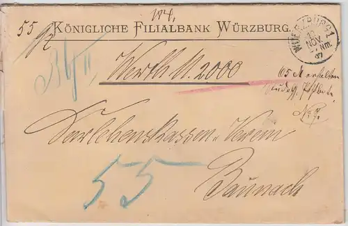 (B2435) Bedarfsbrief Dienstsache, Kgl. Filial-Bank Würzburg, versiegelt 1897