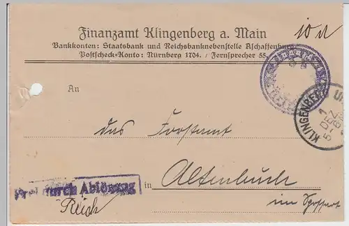 (B2426) Faltbrief Finanzamt Klingenberg an Forstamt Altenbuch, Dienstsache 1924
