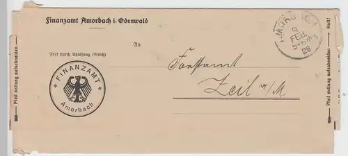 (B2423) Faltbrief Finanzamt Amorbach i.O. an Forstamt Zeil, Dienstsache 1926