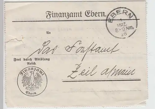 (B2420) Faltbrief Finanzamt Ebern an Forstamt Zeil, Dienstsache 1926