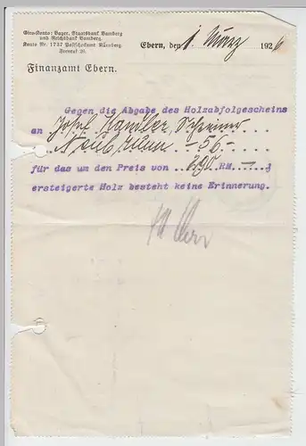 (B2420) Faltbrief Finanzamt Ebern an Forstamt Zeil, Dienstsache 1926