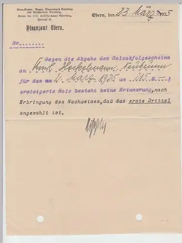 (B2418) Faltbrief Finanzamt Ebern an Forstamt Zeil, Dienstsache 1925