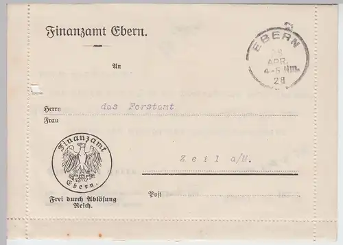 (B2416) Faltbrief Finanzamt Ebern an Forstamt Zeil, Dienstsache 1928