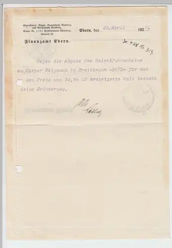 (B2416) Faltbrief Finanzamt Ebern an Forstamt Zeil, Dienstsache 1928