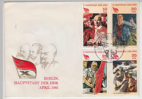 (B2409) Ersttagsbrief DDR X. Parteitag 1981 mit SSt u. Satz Parteitag