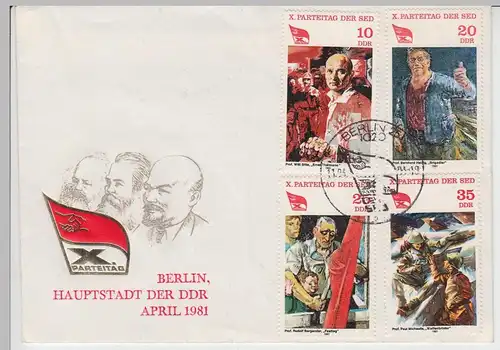 (B2407) Ersttagsbrief DDR X. Parteitag 1981 mit SSt u. Satz Parteitag