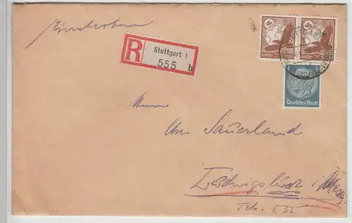 (B2320) Bedarfsbrief R-Brief DR, Stempel Stuttgart 1938